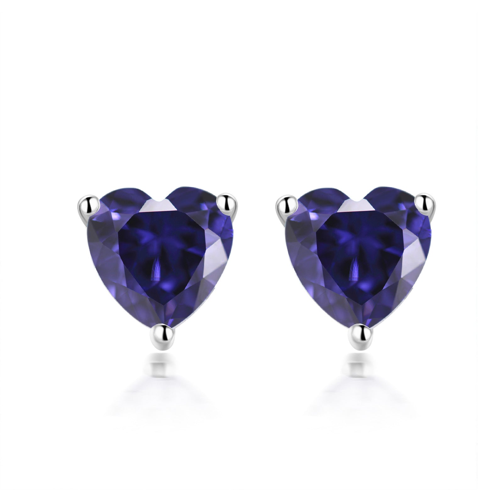 Three Prongs Heart Zircon Silver Studs Earrings for Women