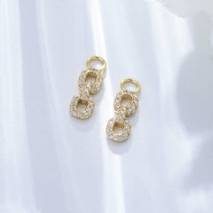 Zircon Square Buckle Pendant Silver Drop Earrings for Women