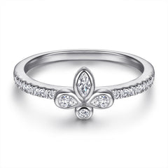 Stylish Zircon Four Leaves Clover Silver Ring