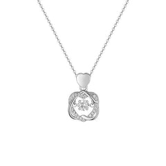 Interlocking Double Heart with Round Zircon Silver Necklace for Women