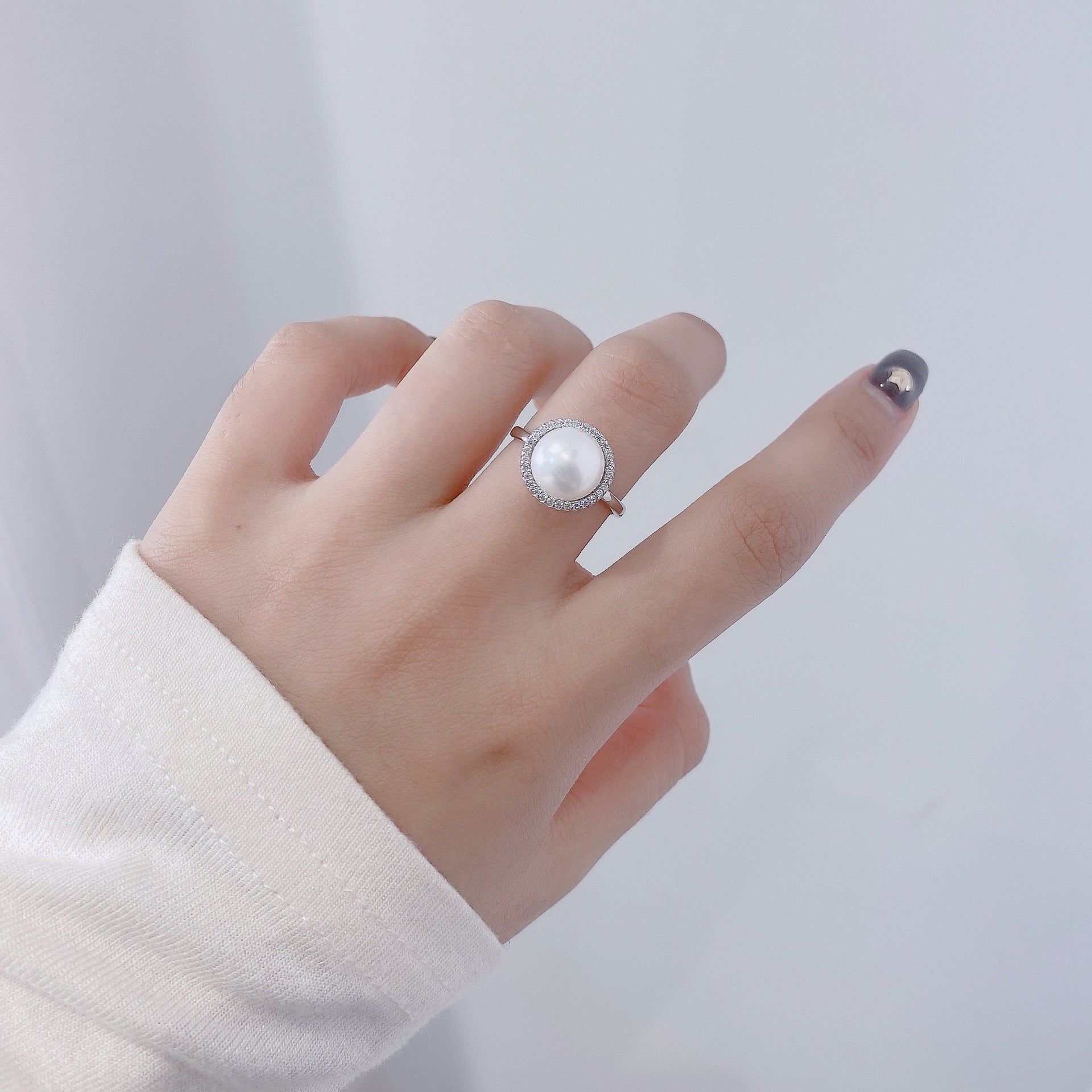 Natural Pearl Soleste Halo Silver Ring for Women