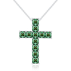 1.0 Carat Princess Cut Green Moissanite Cross Silver Necklace