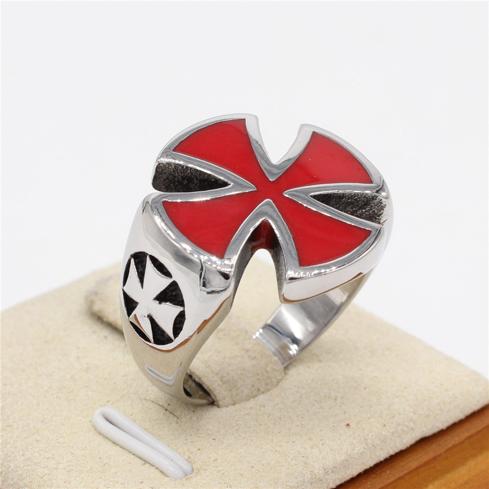 Stylish Crusader Cross Polished Titanium Steel Ring for Men