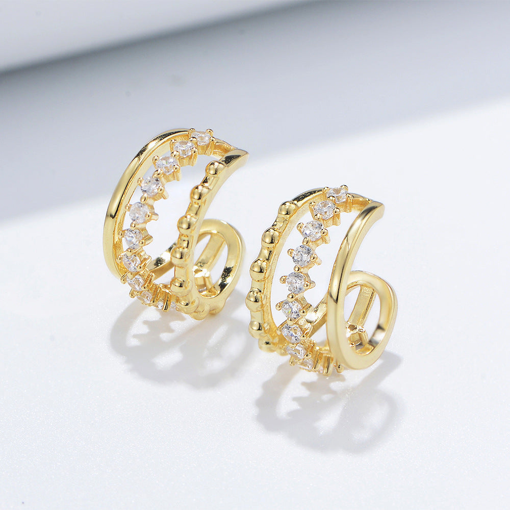 Geometric Hollow Beading Zircon Silver Earbone Clip Earrings for Women