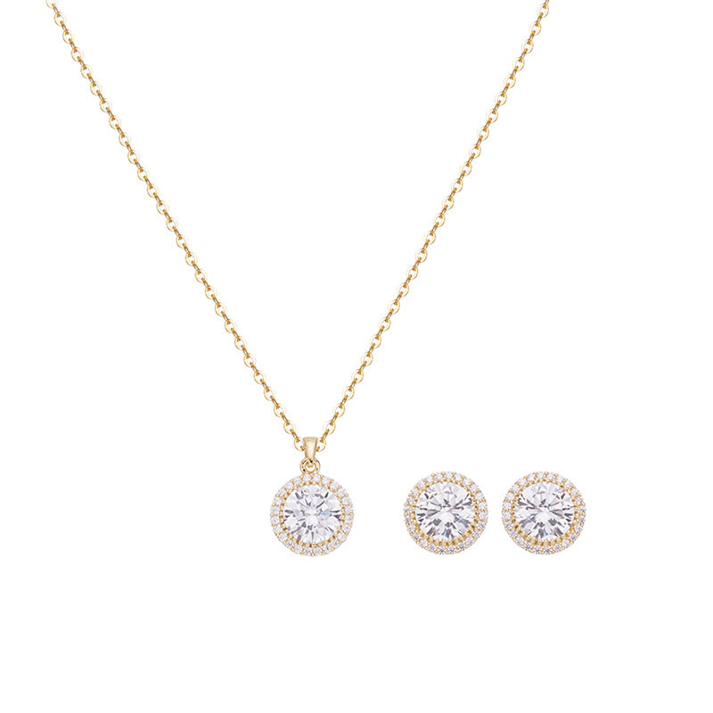 Soleste Halo Round Zircon Silver Necklace Earrings Set