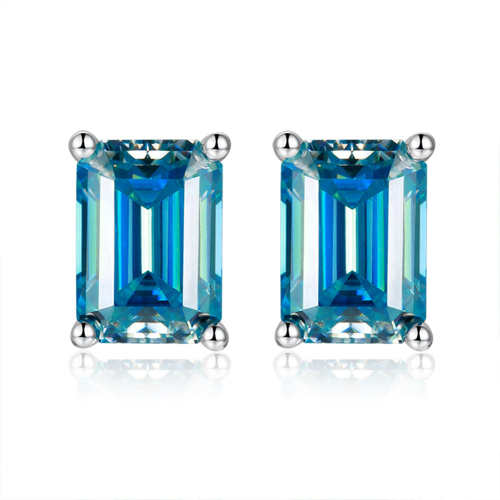 Solitaire 1.0 Carat Emerald Cut Moissanite Silver Stud Earrings