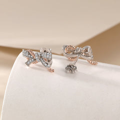 Zircon Bowknot Hemp Rope Sterling Silver Stud Earrings