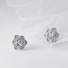 Full Zircon Rose Silver Stud Earrings for Women