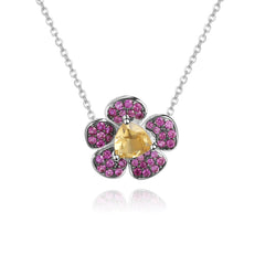 Natural Amethyst Design Colourful Gemstone Flower Pendant  Silver Necklace for Women