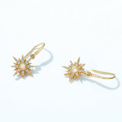 Round Opal Zircon Sun Pendant Sterling Silver Hook Earrings