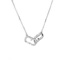 (Two Colours) White Zircon Double Rectangle buckle Pendants Collarbone Necklace for Women