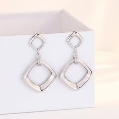 Hollow Rhombus Silver Drop Earrings for Women