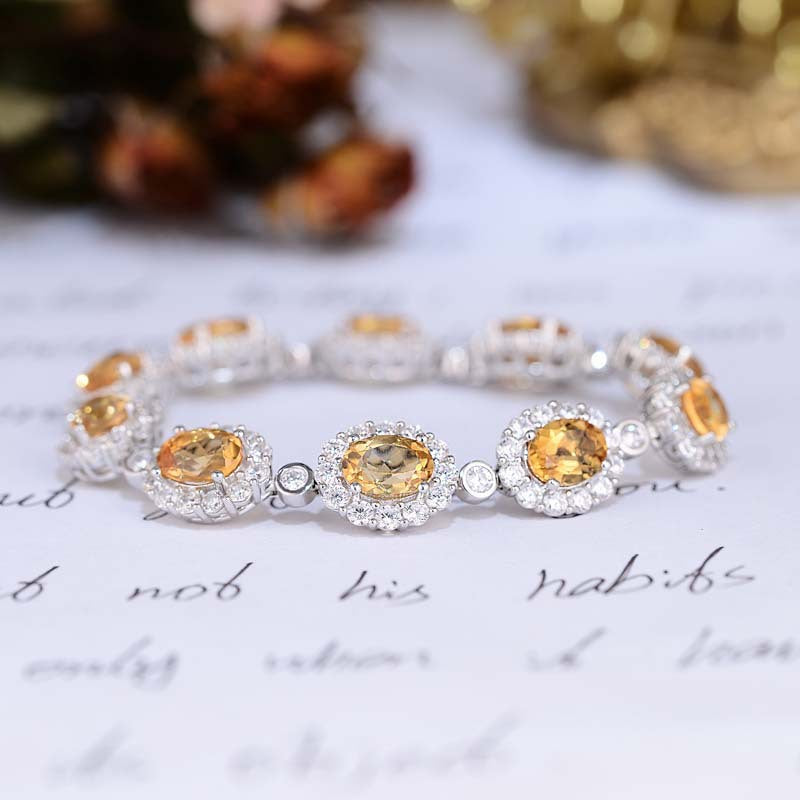 Oval Natural Yellow Crytal Beading Bracelet