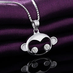 (Pendant Only) Zircon Lovely Monkey Silver Pendant for Women