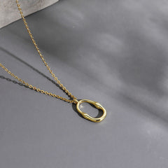 Irregular Hollow Oval Pendant Silver Necklace for Women