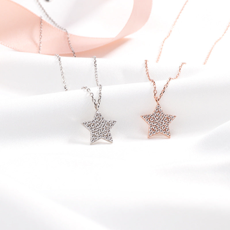 Zircon Five Pointed Star Silver Necklace