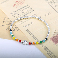 Smiling Face Colourfule Beading Silver Bracelet for Women