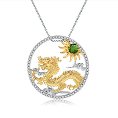 Chinese Style Element Design Zodiac Series Dragon Natural Gemstone Pendant Silver Necklace for Women