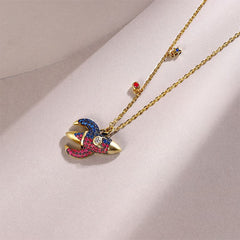 Rocket Pendant Colourful Zircon Silver Necklace