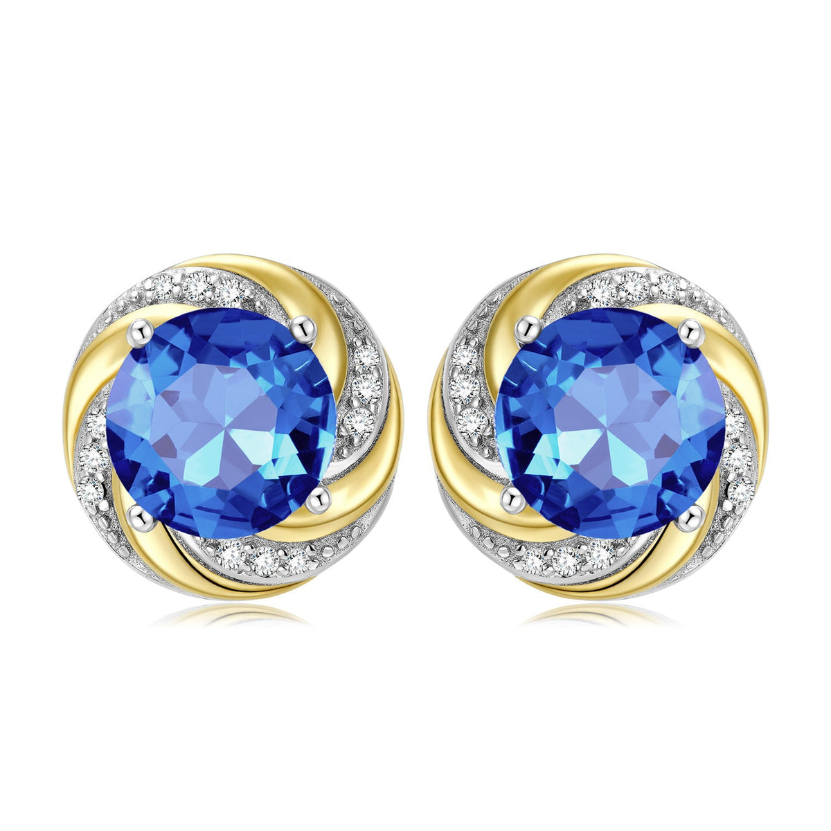 Vortex Round Shape Blue Zircon Silver Stud Earrings