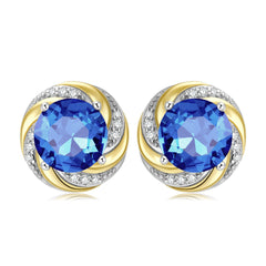 Vortex Round Shape Blue Zircon Silver Stud Earrings