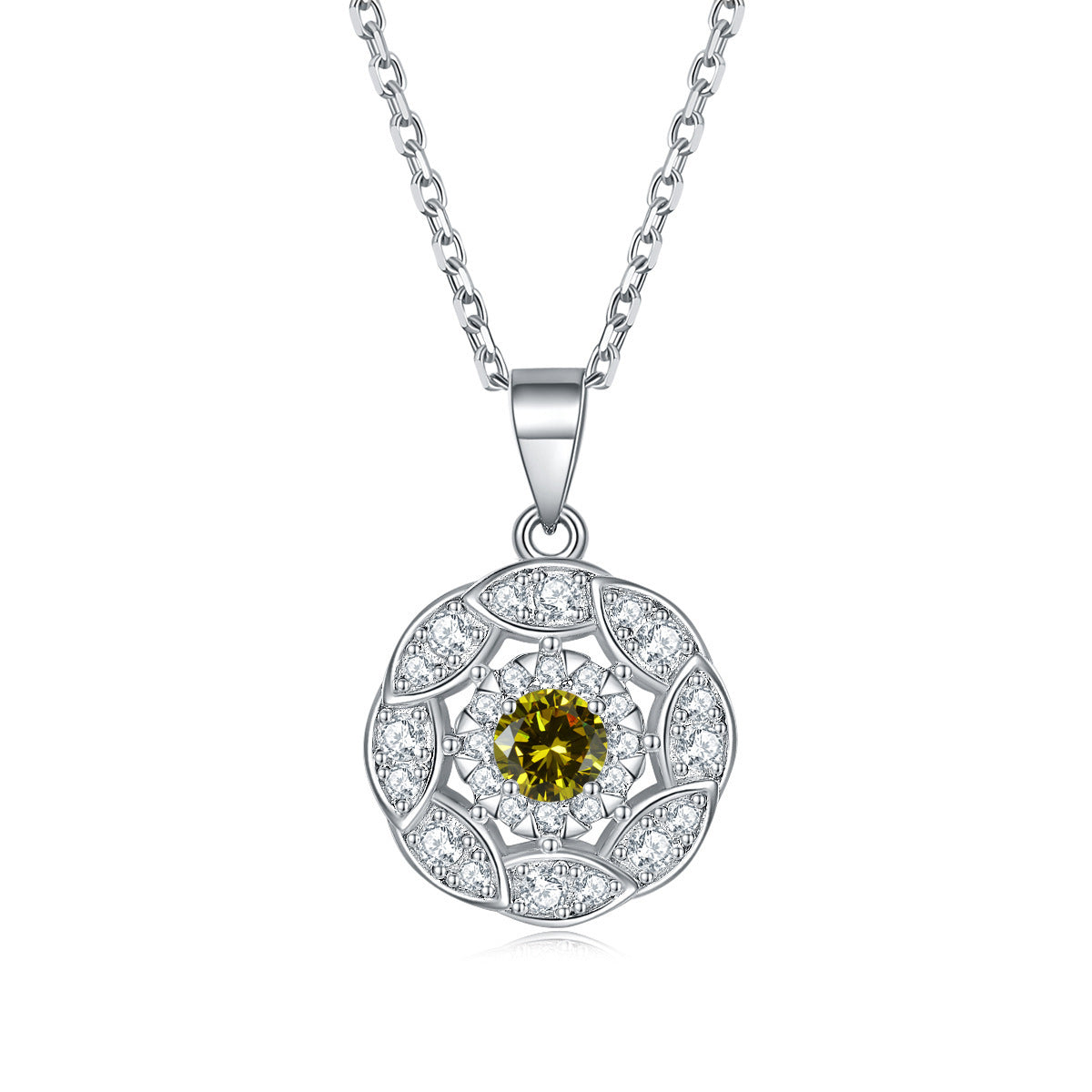 Petals Circle with Colourful Round Zircon Pendant Silver Necklace for Women