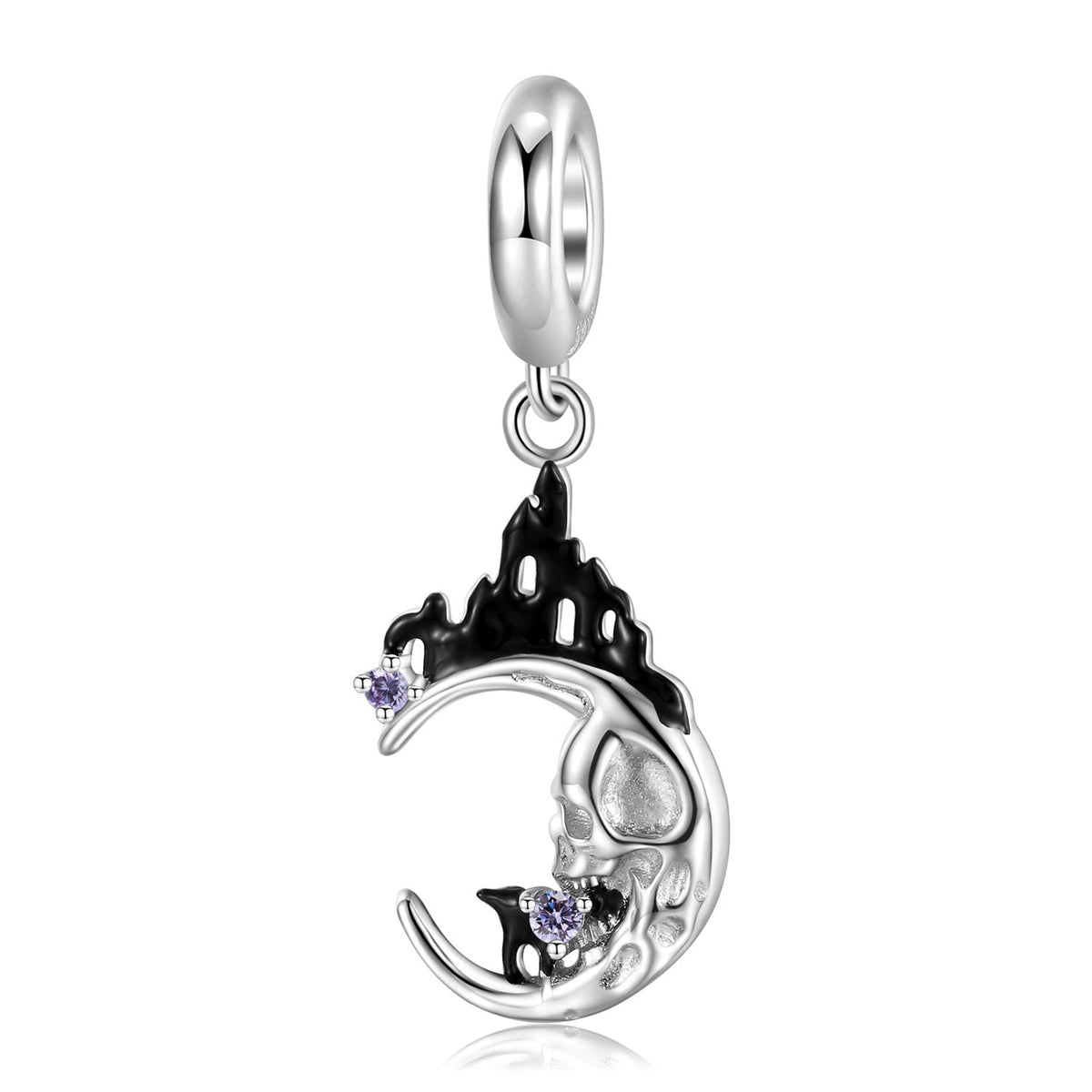 Halloween Skeleton Moon Castle Zircon Silver Pendant