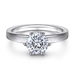 (1.0CT) Round Zircon Six Prongs Solitaire Silver Ring for Women