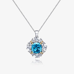 Petals Halo Square Blue Zircon Necklace