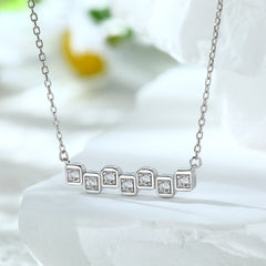 Square Zircon Chain Pendant Silver Necklace for Women