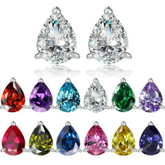 Three Prongs Pear Drop Zircon Silver Studs Earrings for Women