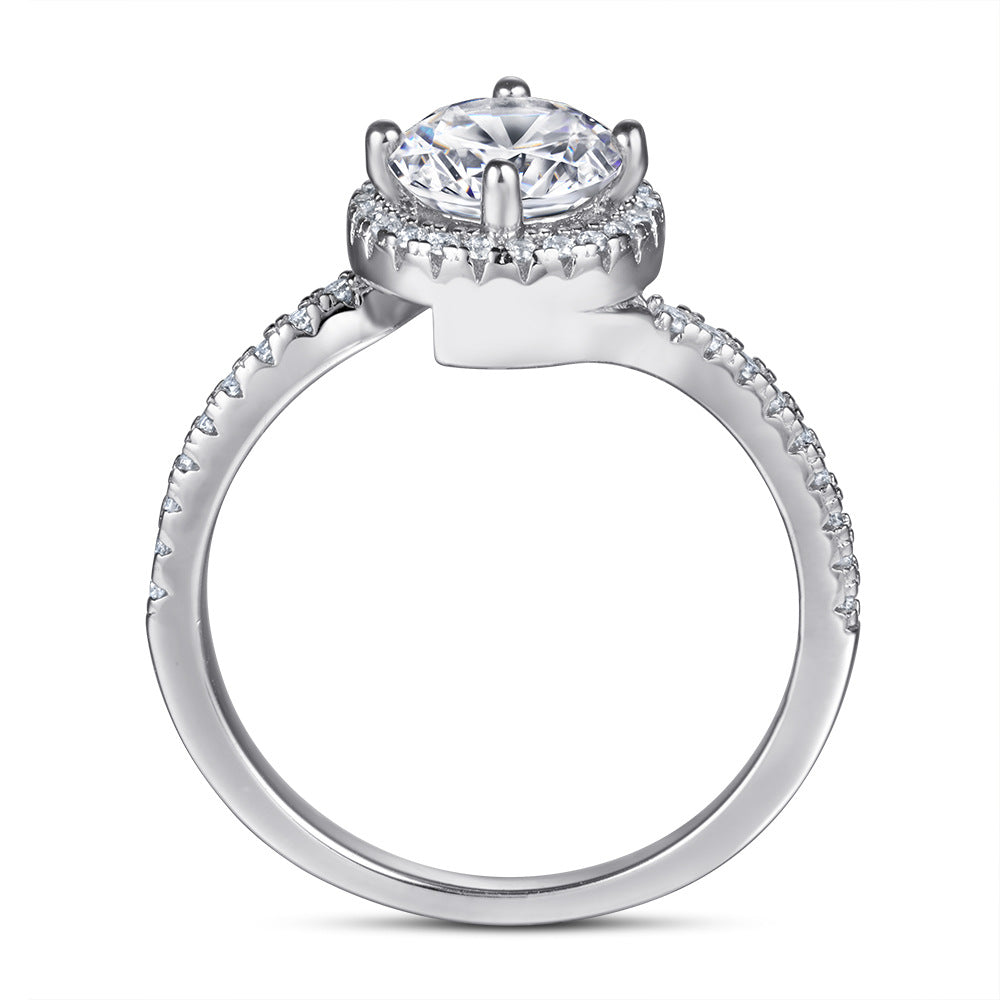 Round Zircon Soleste Halo Embrace Silver Ring