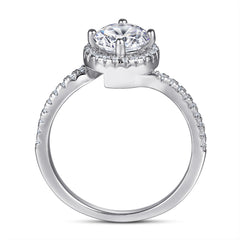 Round Zircon Soleste Halo Embrace Silver Ring