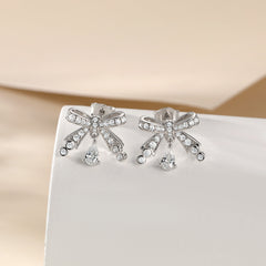 Pear Shape Zircon Bowknot Sterling Silver Stud Earrings