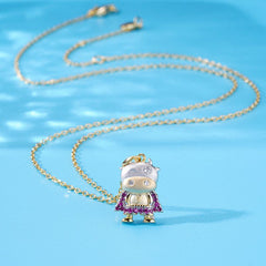 Hip Hop Cow Colourful Zircon Silver Necklace