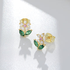 Colourful Zircon Small Flower Silver Studs Earrings for Women