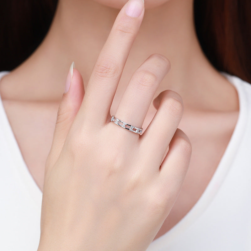 Japan and South Korea Simple S925 Sterling Silver Micro-inlaid Ins Popular Ring Female Personality Overlapping Ring Tail Ring Jewelry