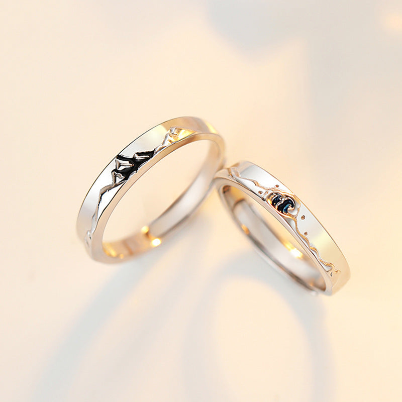 Mountain and Sea Silver Couple Ring for Women