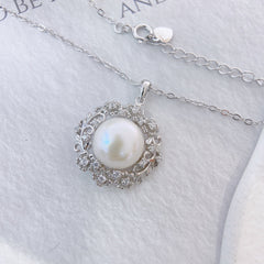 Zircon Garland with Natural Pearl Pendant Silver Necklace for Women