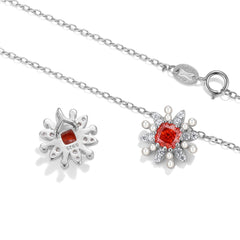 Sparkling Star Pendant Red Square Zircon and Pearl Silver Necklace