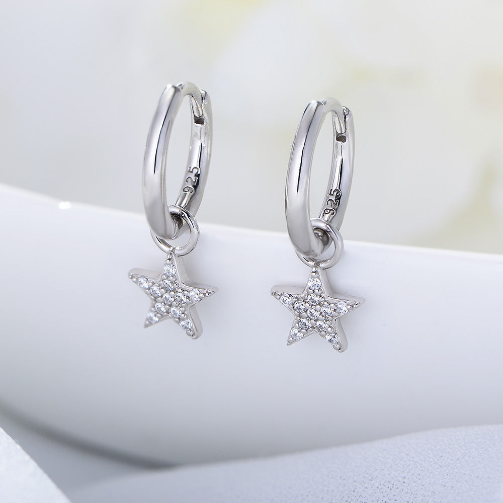 Full Zircon Star Silver Drop Earrings for Women