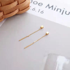 Small Square Ear Line Silver Drop Earrings for Women