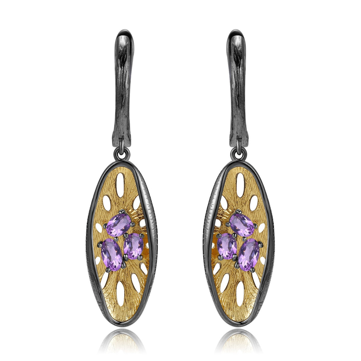 Italian Design Inlaid Colourful Gemstones Creative Lotus Root Shape Silver Drop Earrings for Women