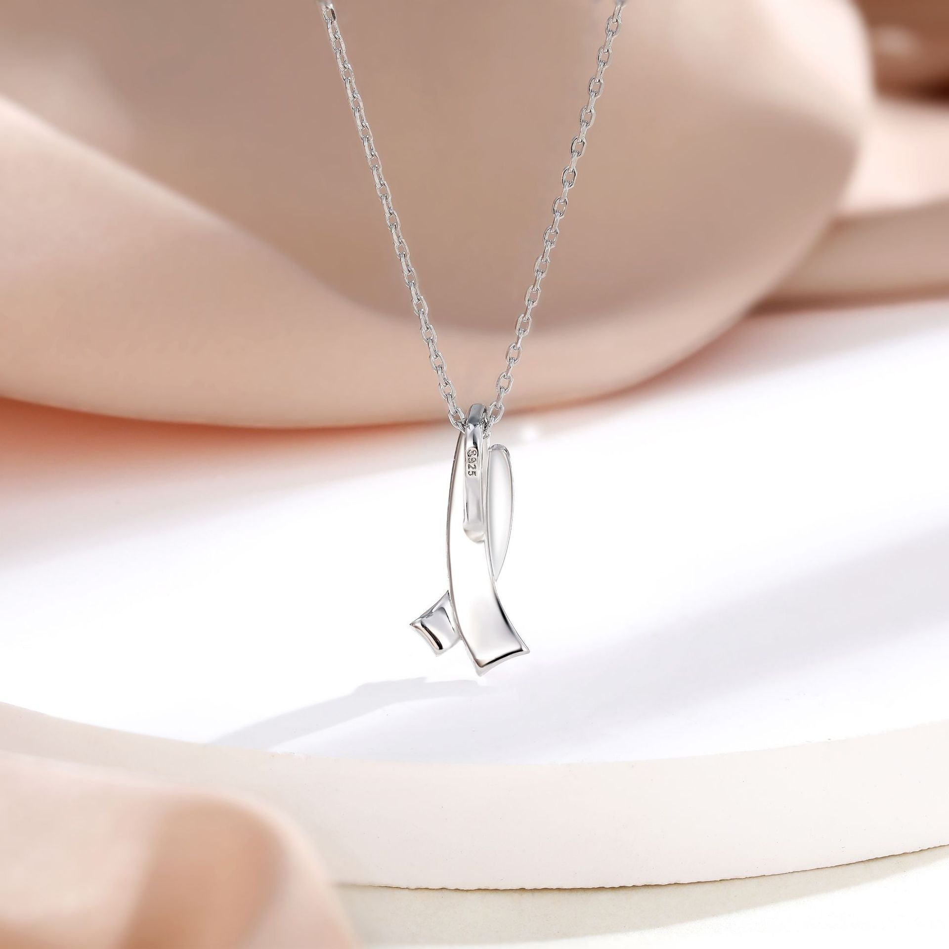 Geometric Design Pendant Zircon Sterling Silver Necklace