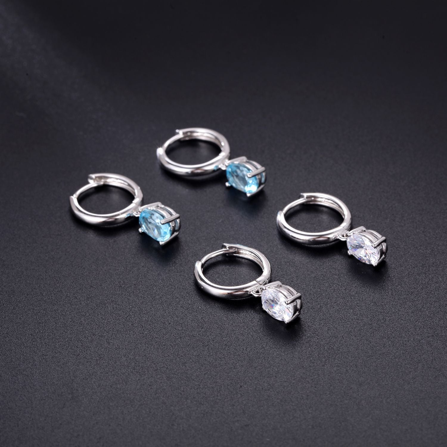 Solitaire Oval Natural Gemstone Pendant Silver Hoop Earrings