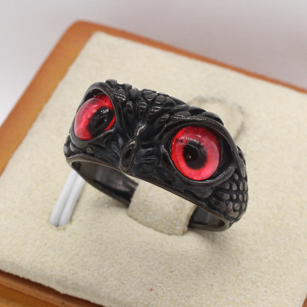 Black Owl Face Titanium Steel Ring for Men