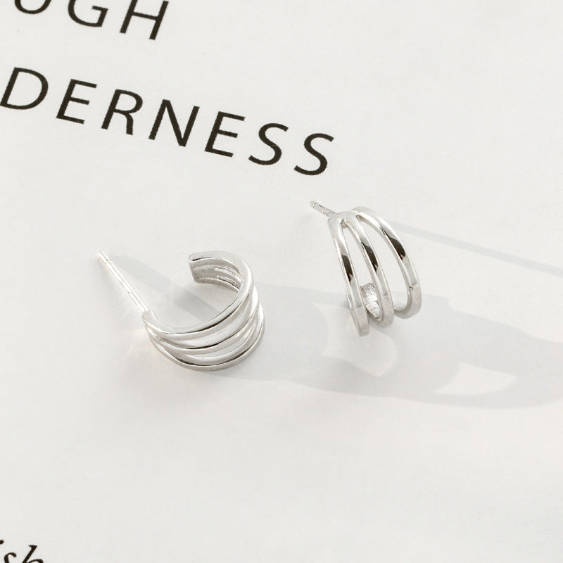 Geometric Multi-ring Silver Studs Earrings for Women