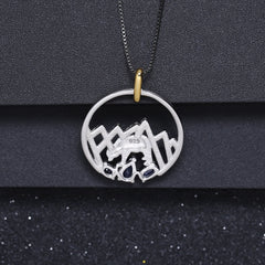 Animal Element Design Inlaid Sapphires Bear Circle Pendant Silver Necklace for Women