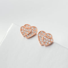 Zircon Double Heart Silver Stud Earrings for Women