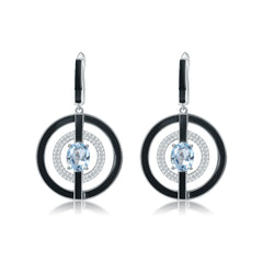 Natural Topaz Enamel Ring Design Silver Drop Earrings for Women